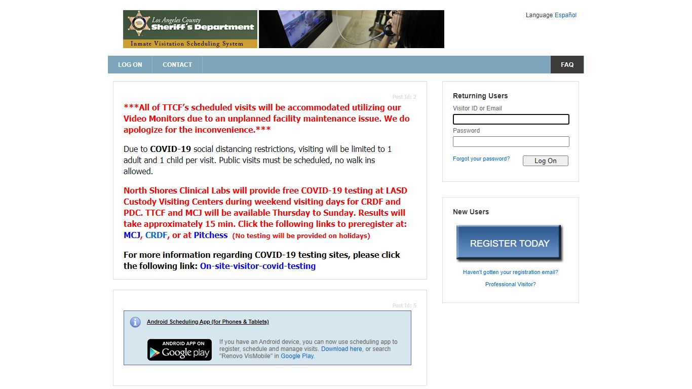 Los Angeles County Sheriff's Department - GTL Visitor Web 8.0